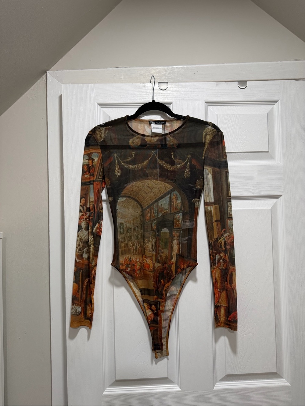Zara Mesh Printed Long Sleeve Bodysuit